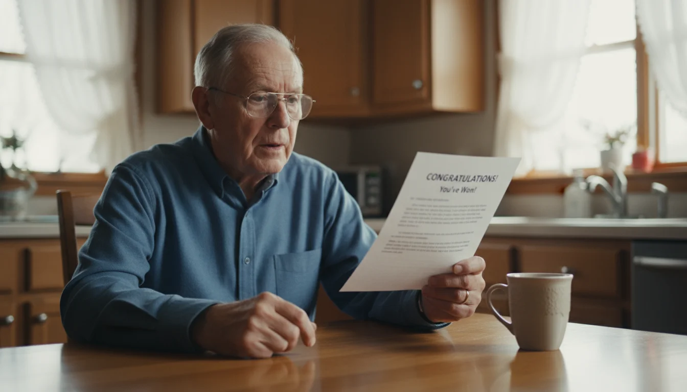 Older man with reading glasses holds a 