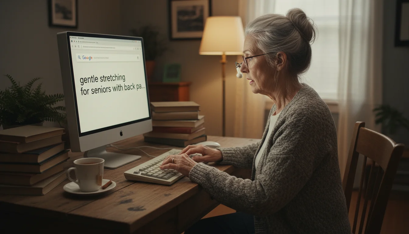 Older woman intently typing
