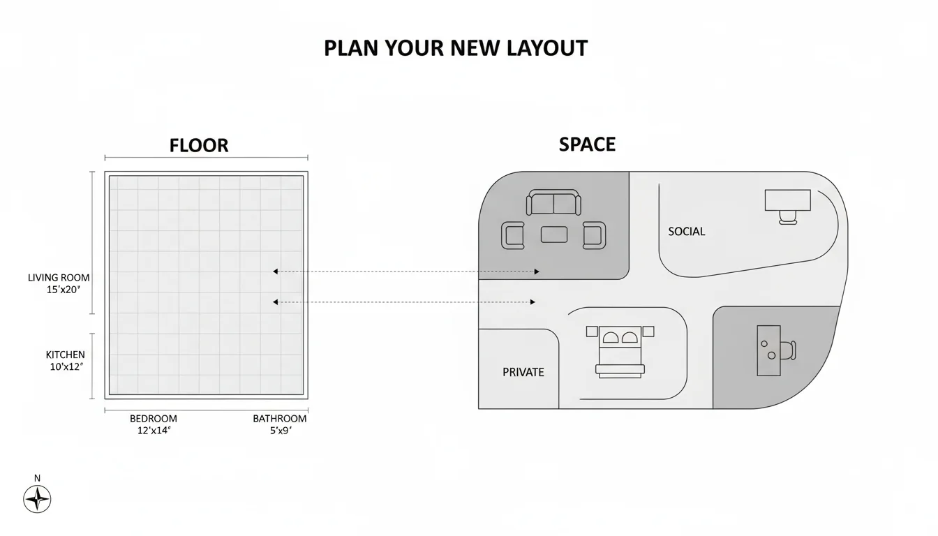 Diagram showing floor, space with clear labels.