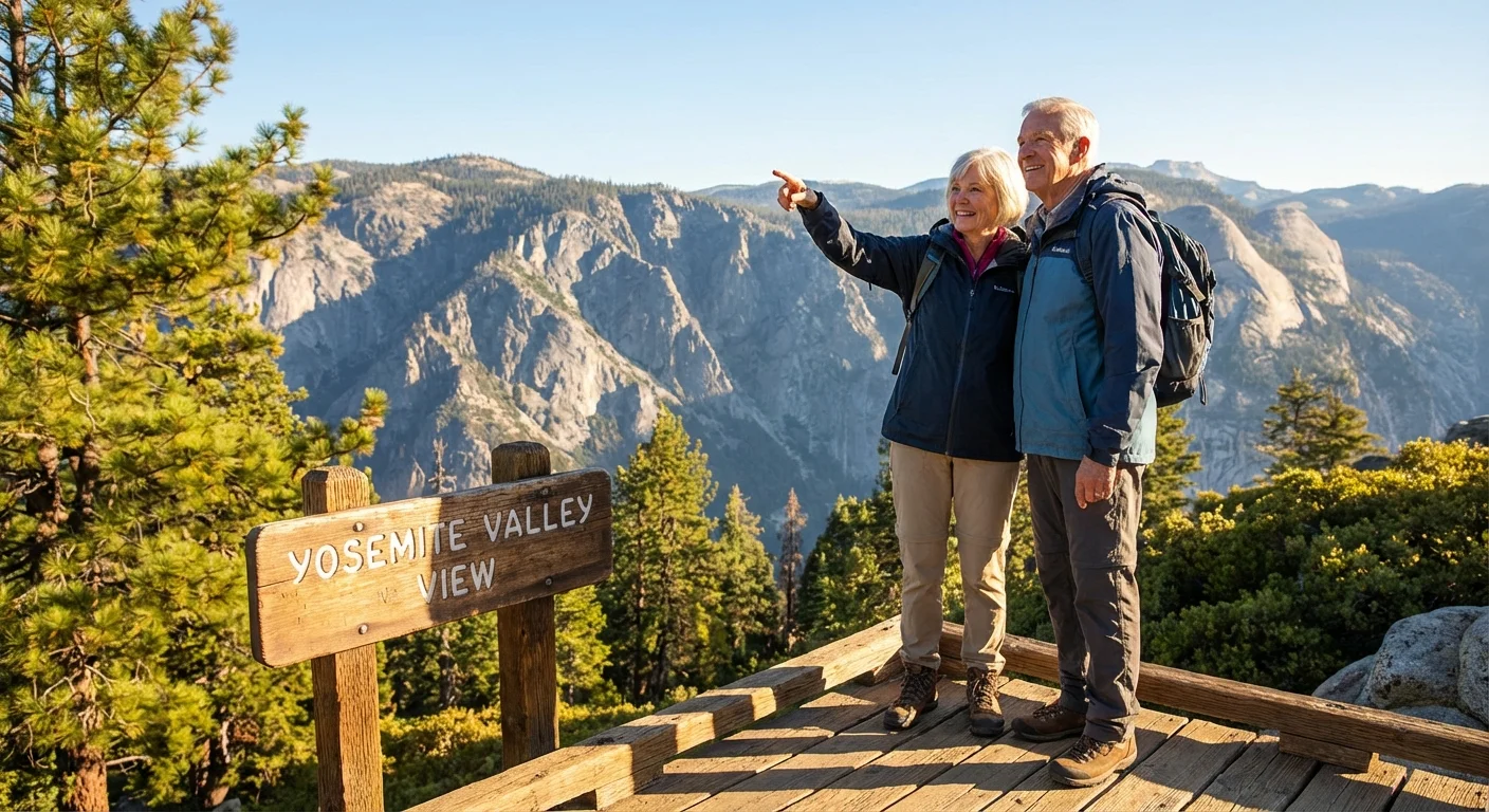 A senior couple enjoying a scenic view at a National Park.