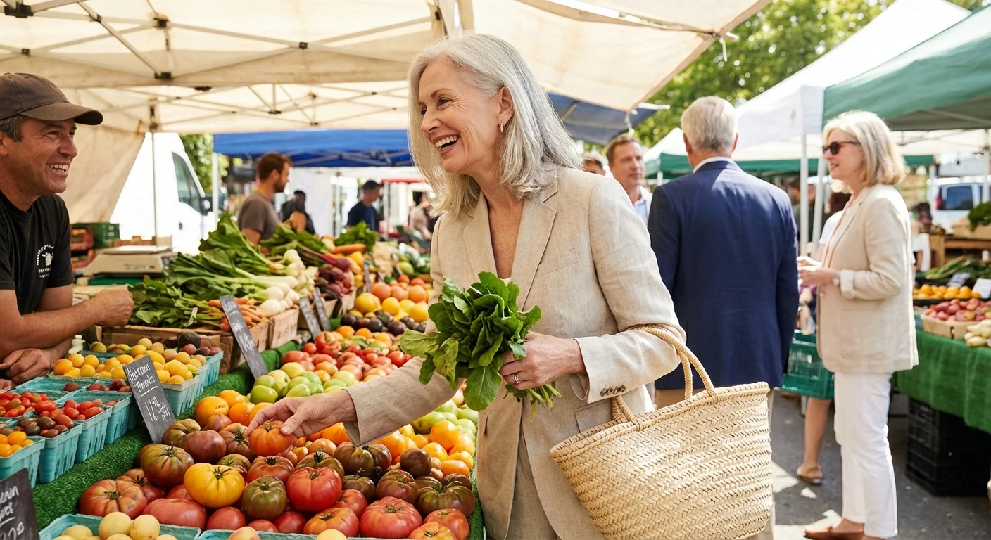 A senior person shops for fresh produce, symbolizing the purchasing power of tax-efficient income.