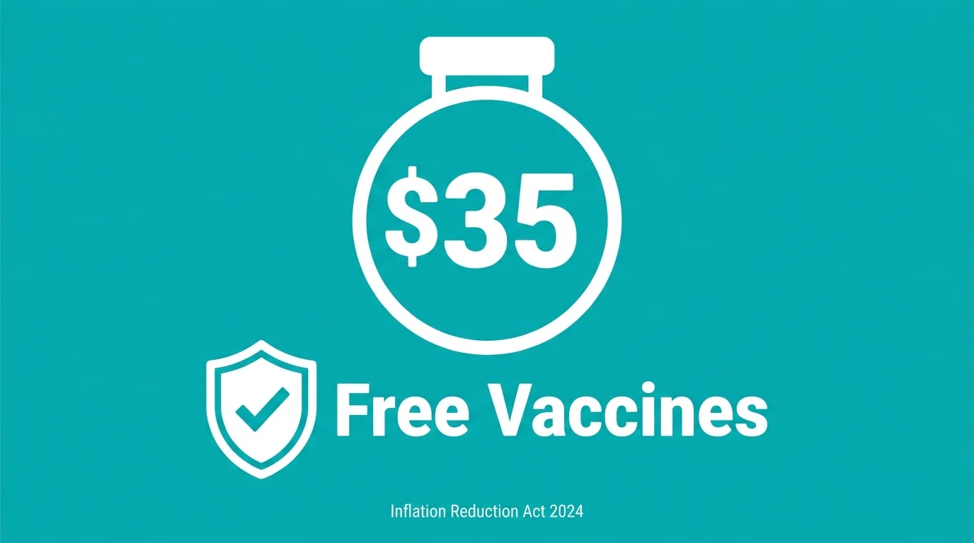 A bold graphic showing a $35 cap for insulin and a shield icon representing free vaccines.