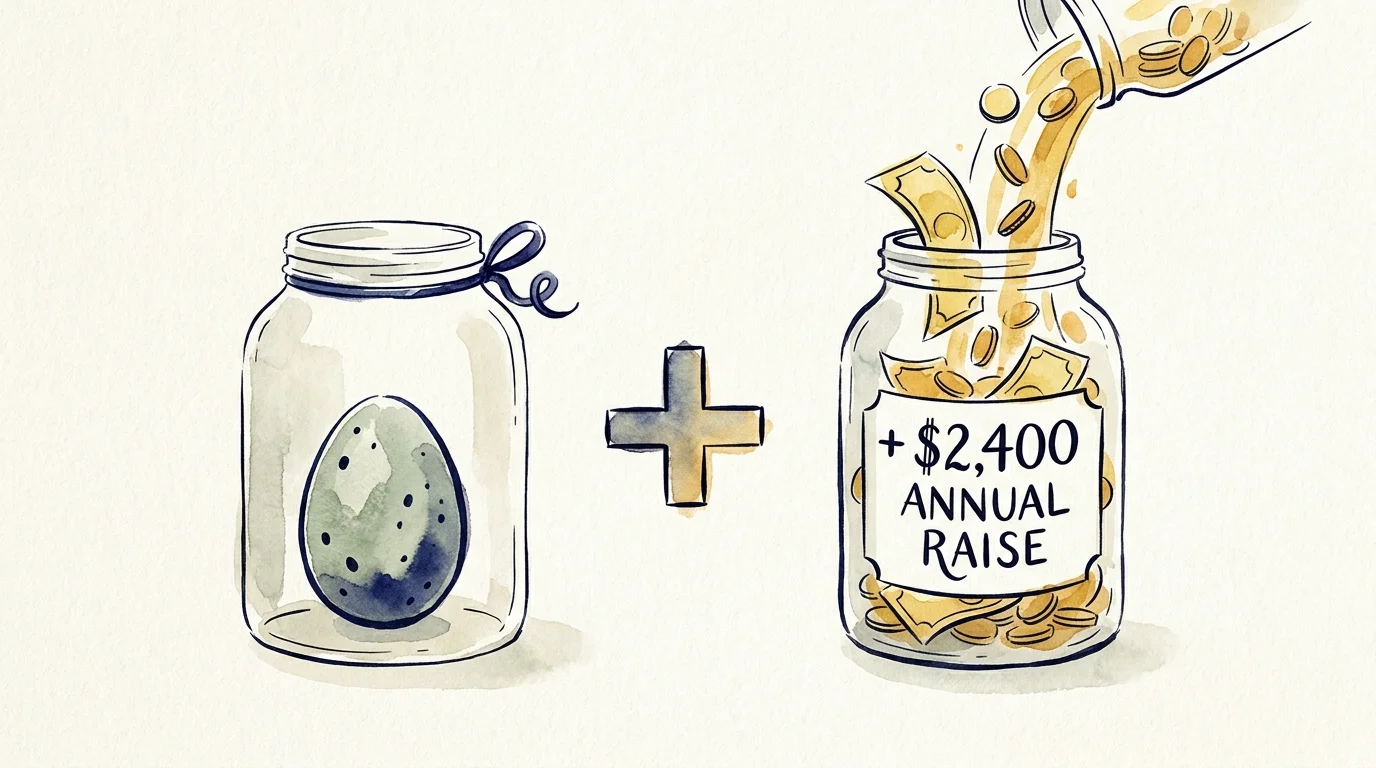 A conceptual watercolor showing a retirement nest egg gaining an extra $2,400 in value through senior savings.