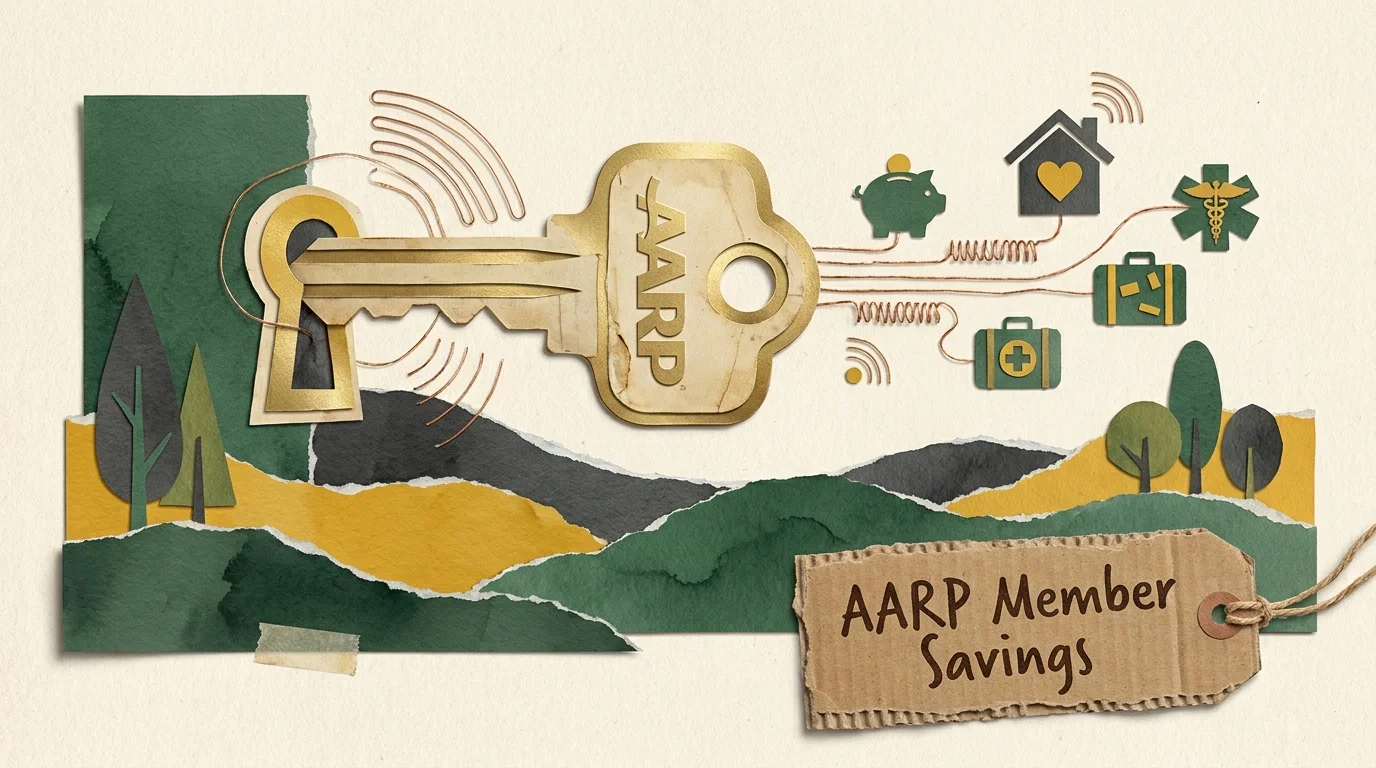 A stylized collage showing a membership card as a key to digital savings.