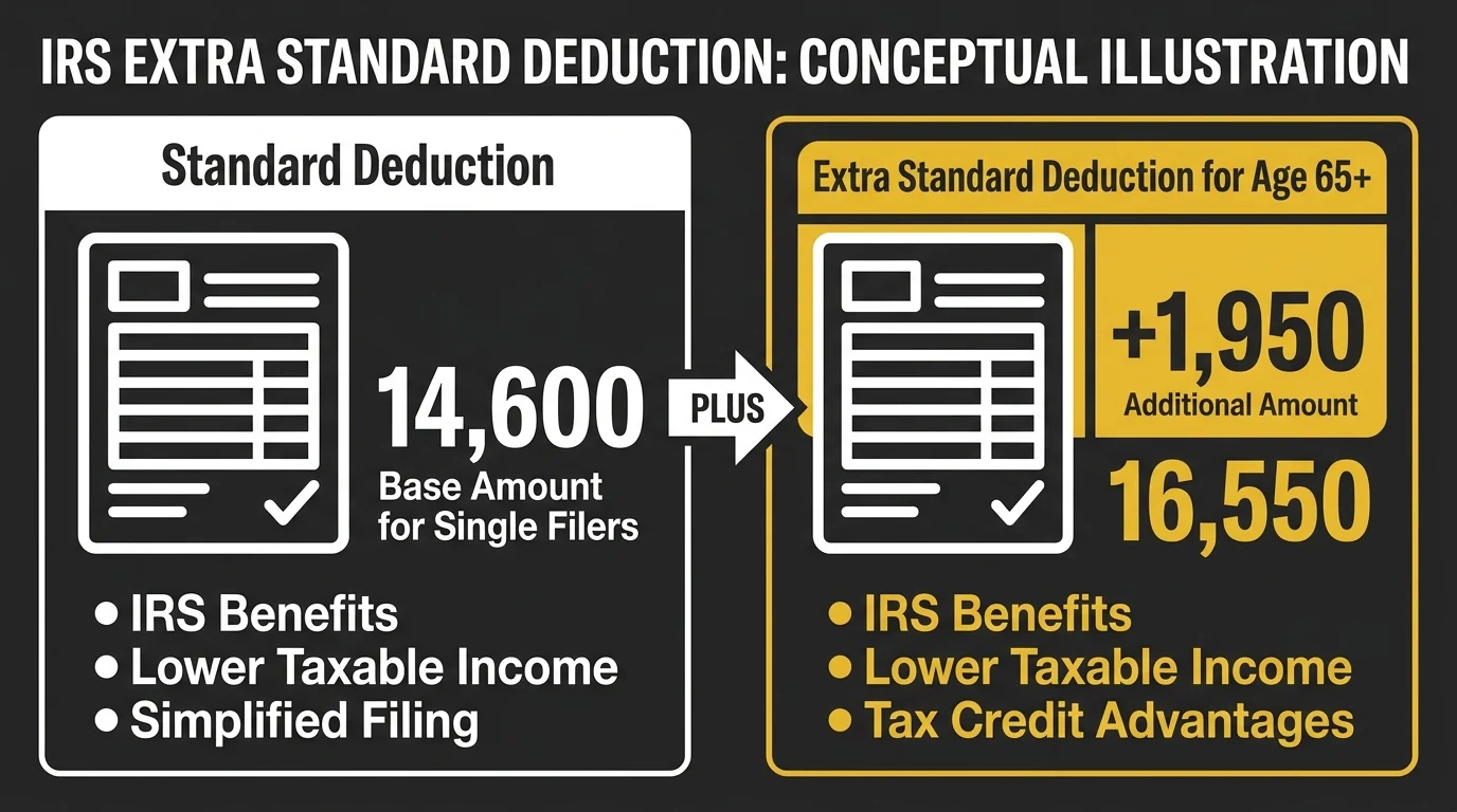 An infographic showing the standard tax deduction versus the extra deduction available to individuals over age 65.