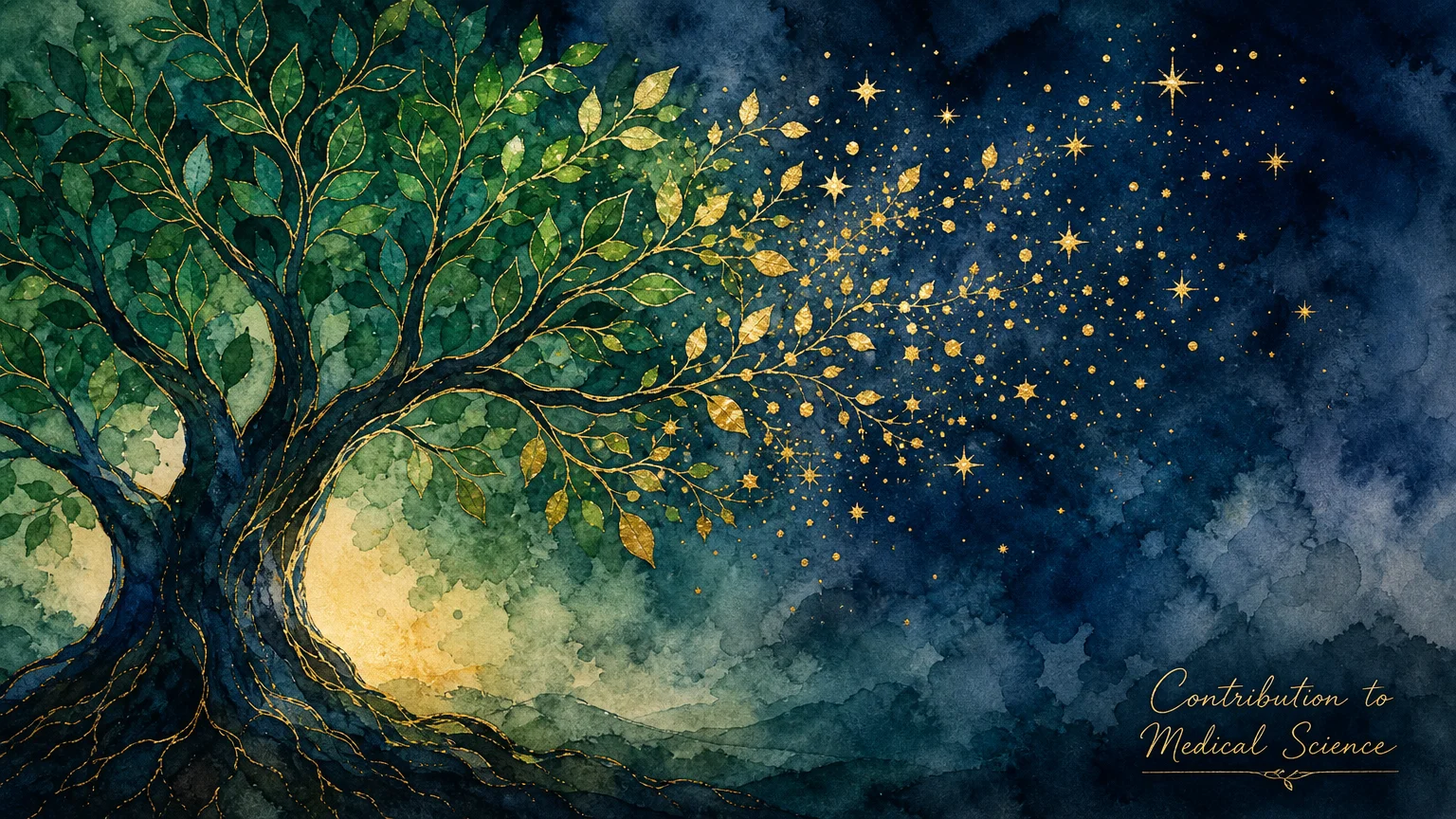 A symbolic watercolor illustration of a tree transitioning into stars, representing the legacy of scientific donation.
