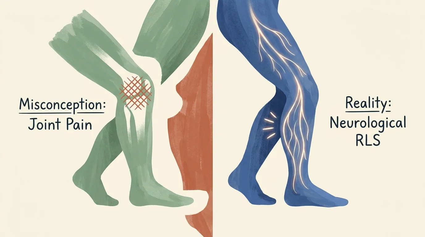A comparative illustration showing the difference between localized joint pain and the neurological pathways of RLS.