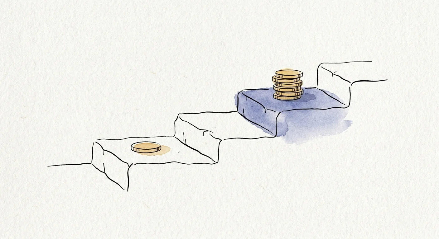 An elegant watercolor and ink illustration of stylized steps and coin stacks, representing progressive tax thresholds.