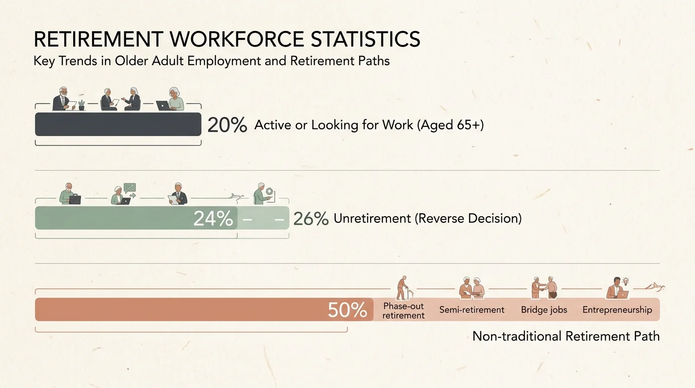 A horizontal bar chart displaying statistics on retirement, including the 24% to 26% unretirement rate.
