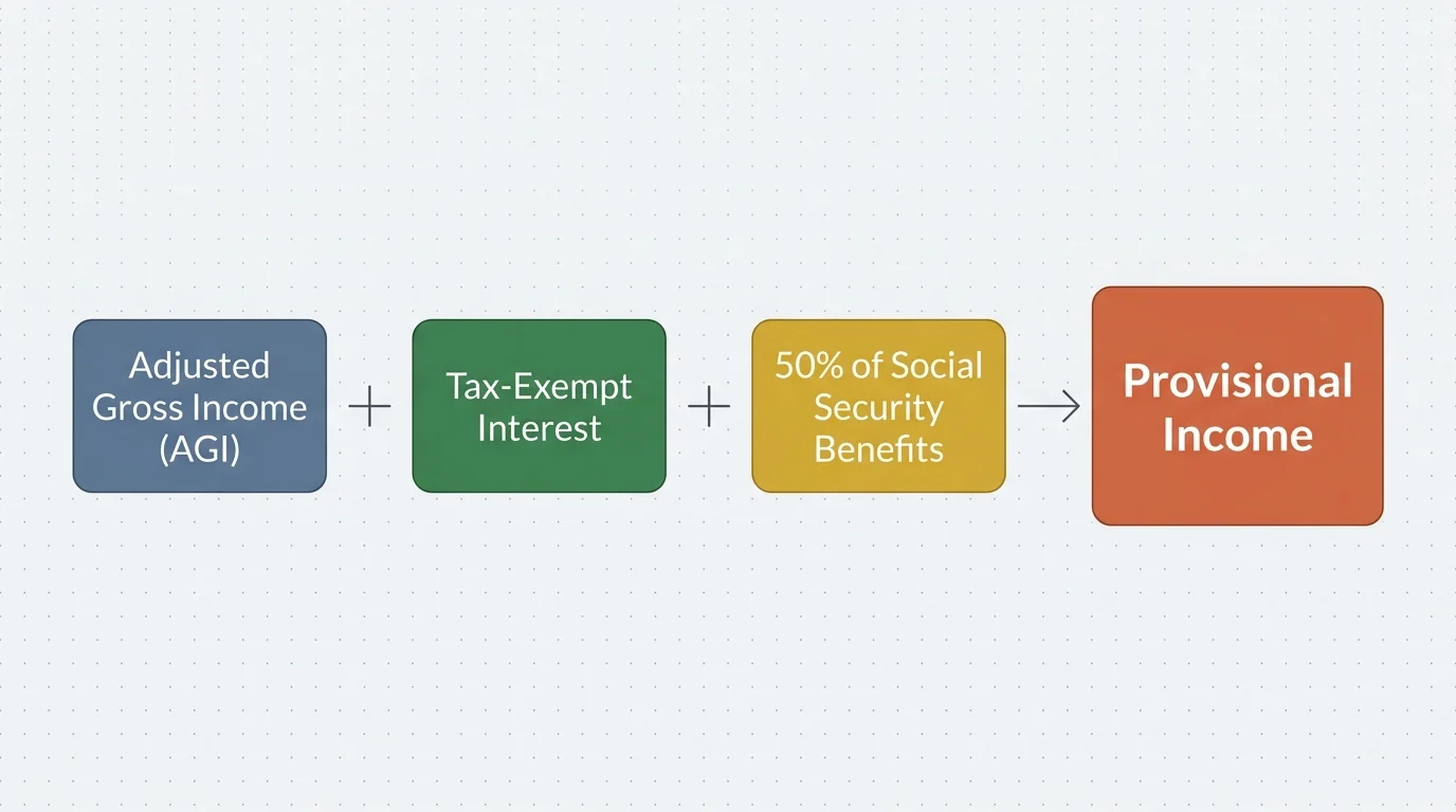 A mathematical flow diagram illustrating the formula used to calculate provisional income.