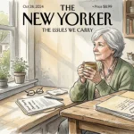 Watercolor illustration of a widowed senior woman sitting thoughtfully at her kitchen table next to a Social Security document folder.